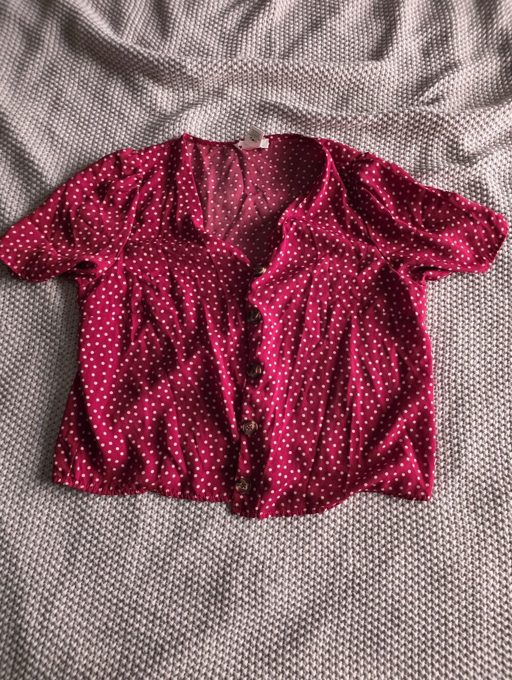 Polka Dot Button-Front Short Sleeve Top